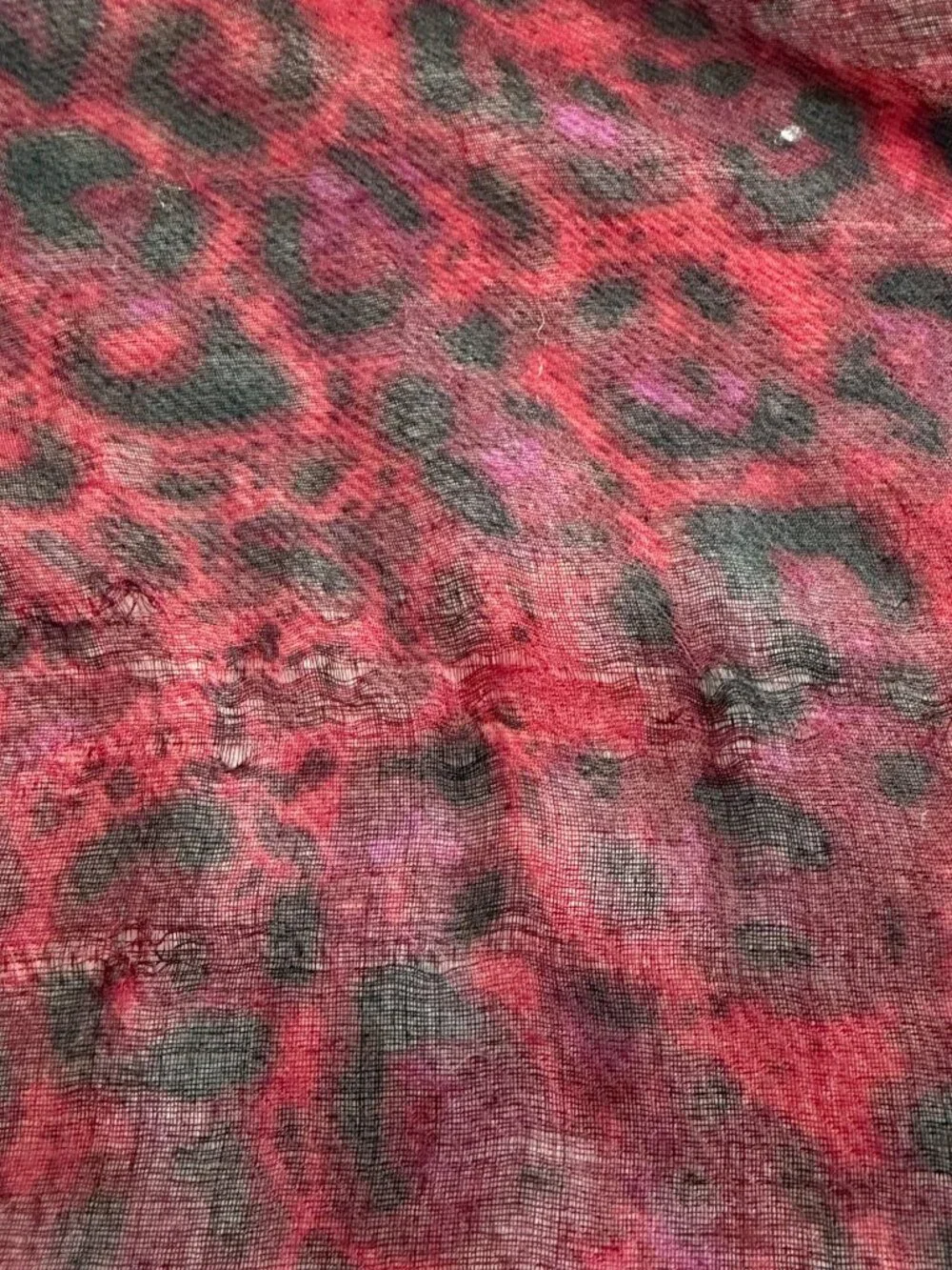 Tchibo TCM Red Leopard Print Scarf Fringe Trim Lightweight 76x33
